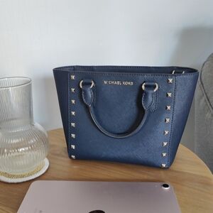 Michael Kors crossbody purse handbag Navy Studded Saffiano Leather